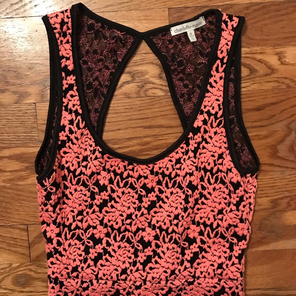 Black and Coral Lace Dress